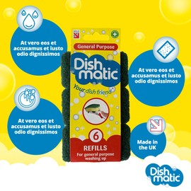 Dishmatic Green General-Purpose Washing-Up Sponge Refill Heads with Antibacterial Abrasive – Kitchen Washing-Up Handle Refills – Pack of 6