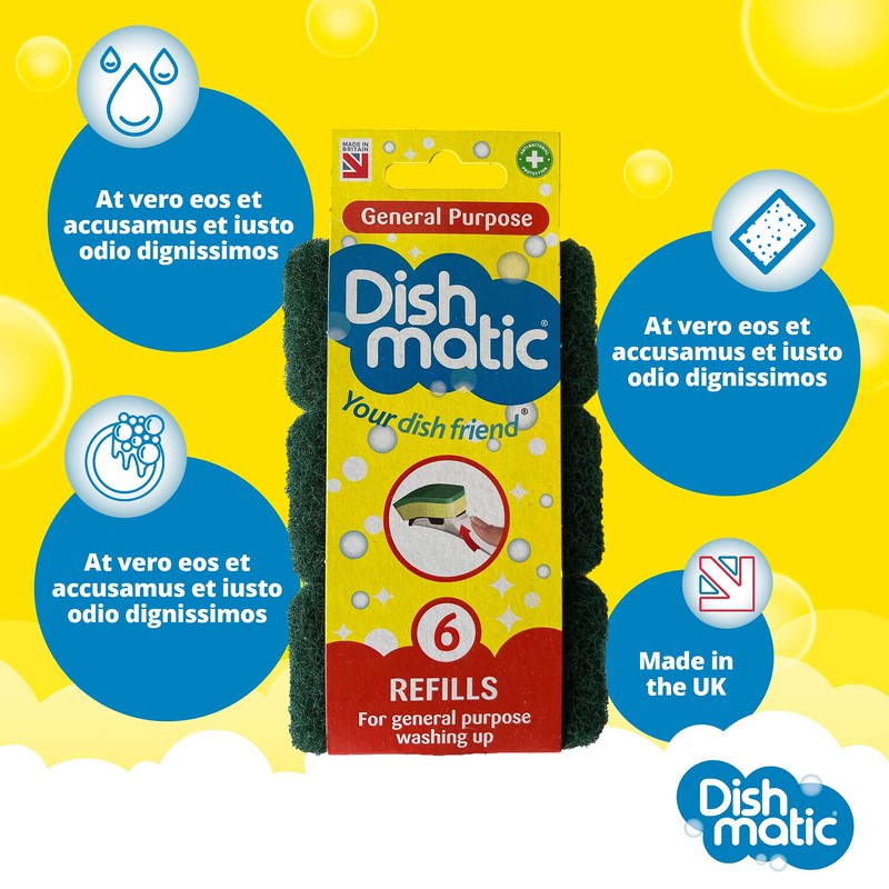 Dishmatic Green General-Purpose Washing-Up Sponge Refill Heads with Antibacterial Abrasive