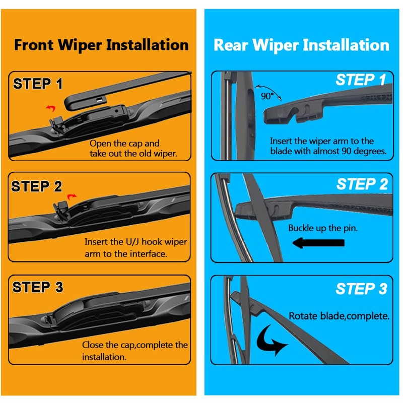 AUTOBOO Replacement for Honda Pilot Rear and Front Windshield Wiper