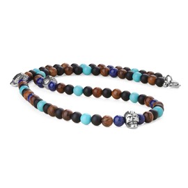 COAI Men's Skull Necklace Natural Stone Pearl Necklace, Stone, Lapis Lazuli Onyx