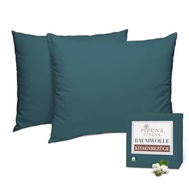 Pizuna Cotton Pillowcases, 70 x 90 cm, Pack of 2, Peacock Blue, 400 Thread Count, 100% Long Staple Cotton Soft Satin Pillowcase
