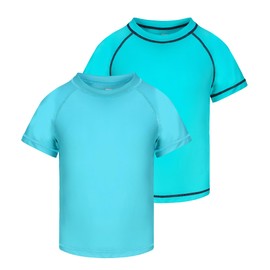 ozkzdp Boys Swim Top Rash Vest Kids Short Sleeve Quick Dry UV Swimming Top Rash Guard Swimwear for Boys Sky Blue/Turquoise XL