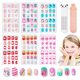 IATMOMOD 144Pcs All-in-One Festive Press on Nails for Kids Pre-Glued Full-Cover Short Tips Perfect for 5-12 Year Old Girls Complete Nail Art Kit & Gift Solution for Parties Birthdays & Celebrations 02