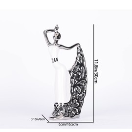 DOVDOV Abstract Ceramic Peacock Dancer Statue, Female Ballerina Decoration, Gold and Silver Home Decor Trinkets for Dance Studio Living Room TV Cabinet Console Dresser Entryway Countertop Decoration