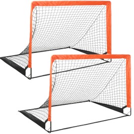 Simple Deluxe 2 Set 4‘x3’ Portable Soccer Goal, Pop Up Folding Soccer Net Comes with 2 Oxford Cloth Bags and 8 Stakes, Orange & Black
