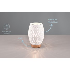 lightling Bill Table Lamp with Wooden Accents with Cord Switch IP20 Indoor Excl. 1 x E27 Max. 28 W Diameter 15 cm Height 21 cm Metal Matt White