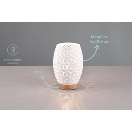 lightling Bill Table Lamp with Wooden Accents with Cord Switch IP20 Indoor Excl. 1 x E27 Max. 28 W Diameter 15 cm Height 21 cm Metal Matt White