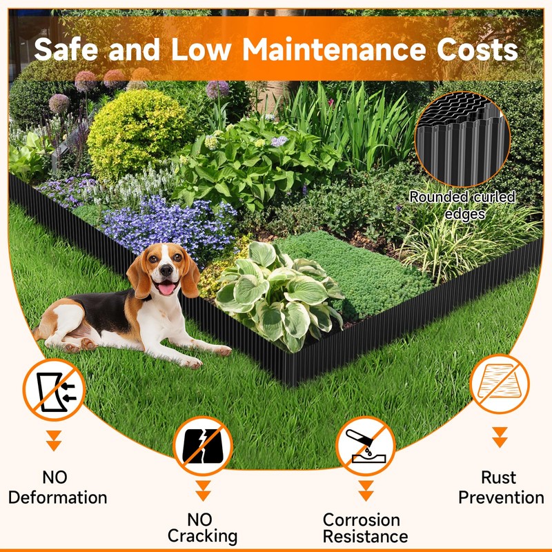 Corrugated Garden Edging,6"×40Ft Galvanized Steel Landscape Edging & Lawn Edging