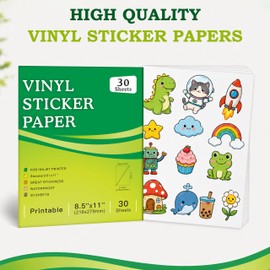 Aevdor 30-Sheet Glossy White Printable Vinyl Sticker Paper, 8.5x11, Inkjet