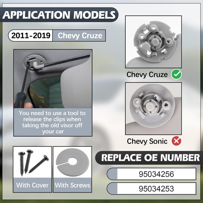 Left Driver Sun Visor Compatible with Chevy Cruze 2011-2019, Replacement