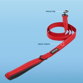 Voyager Reflective Dog Leash with Neoprene Handle, 5ft Long, Supports Small, Medium, and Large Breed Puppies, Cute and Heavy Duty for Walking, Running, and Training - Red (Leash), L