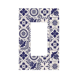 Mexico Kitchen Talavera Tile 1 Gang Rocker Light Switch Cover White/Blue Morocco Mexican Brick Tiles Single Decorator/Gfci Outlet Wall Cover Faceplate Decorative Wallplate Bathroom Decoration
