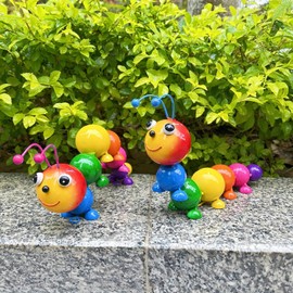 LINZHEN Metal Caterpillar Statue Indoor Outdoor Vivid Yard Art Garden Decor for Outside Patio Lawn Ornaments Fence Decorations Gift for Family Friends Garden Lovers 2 Pack(Color & Curved)