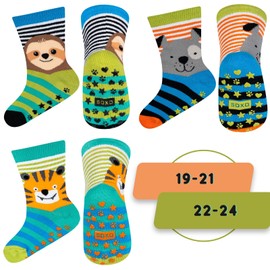 soxo Stopper Socks Children Baby Gift Boy Non-Slip Socks 3 Pairs 6-36 Months, Tiger Sloth Dog 3 Pairs