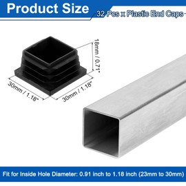 uxcell 1 3/16" (30mm) Square Tubing End Caps, 32 Pcs Plastic Hole Plugs Insert End Cap for Metal Tubing Post Chair Leg Table Bookshelves Furniture, Black