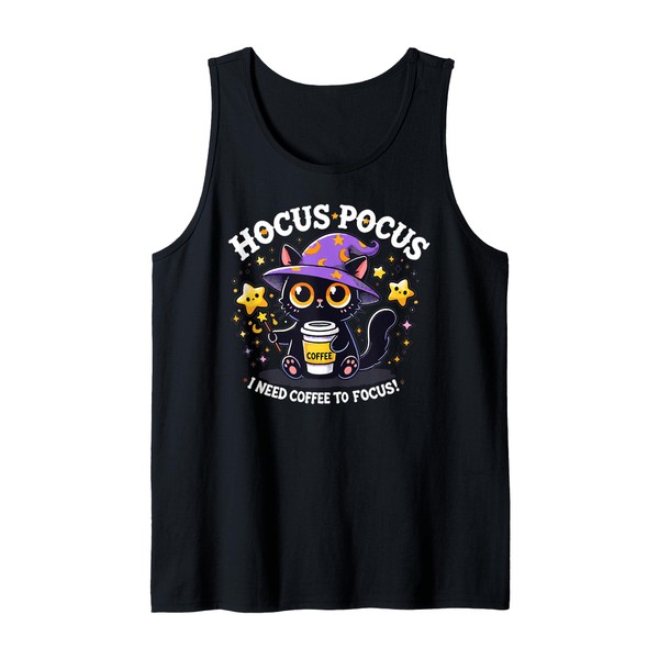 Hocus Pocus I Need Coffee to Focus Funny Kitten Tank