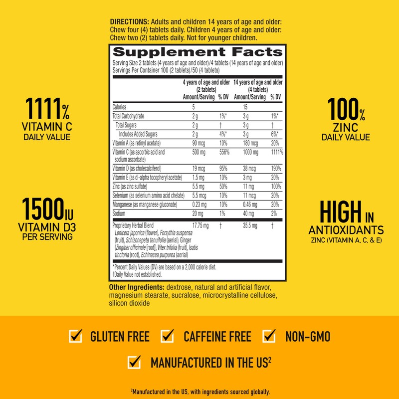 Airborne 1000mg Vitamin C with D and Zinc, Multivitamin Immune