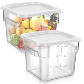 FoldTier 2 Pieces Square Food Storage Containers Polycarbonate Clear food Container with Lid Commercial Storage with Graduations for Commercial Kitchen Dough Marinating Meat(White,6 Qt)