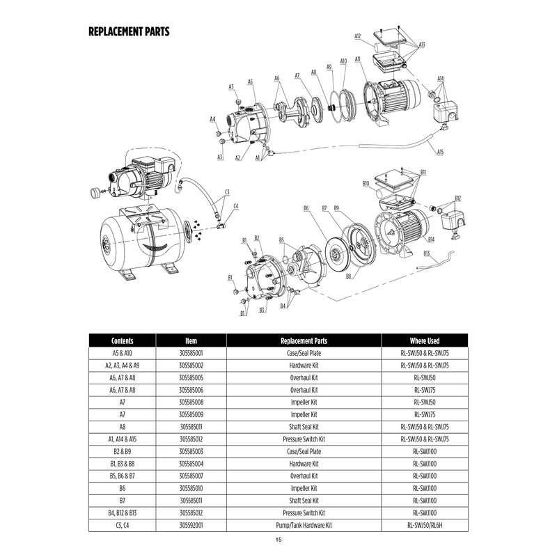 Red Lion 305585005 Overhaul Repair Kit for RL-SWJ50 Shallow Well