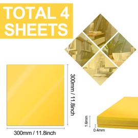 Frddiud 4 Pcs Gold Mirror Acrylic Sheets, 11.8 x 11.8 x 1/8 Inch Safety Reflective Mirror Sheet Laser Board Panel for Home and Commercial Use, DIY Craft, Wall Decor (4, Gold, 12 * 12)