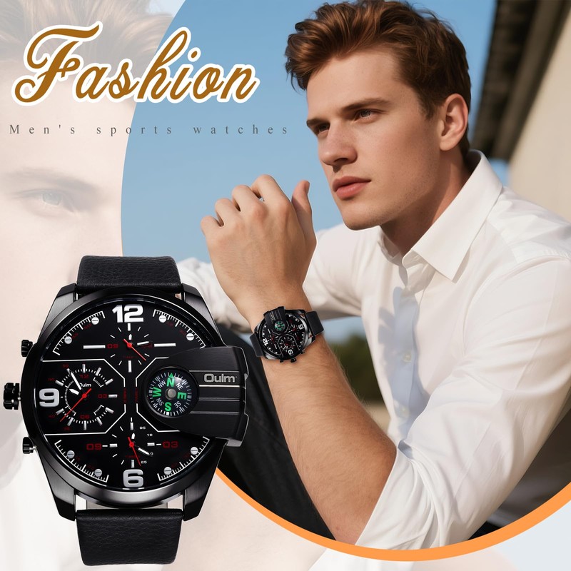 Round Watch Cool Men Men : Multifunction Calendar Compass Exercise