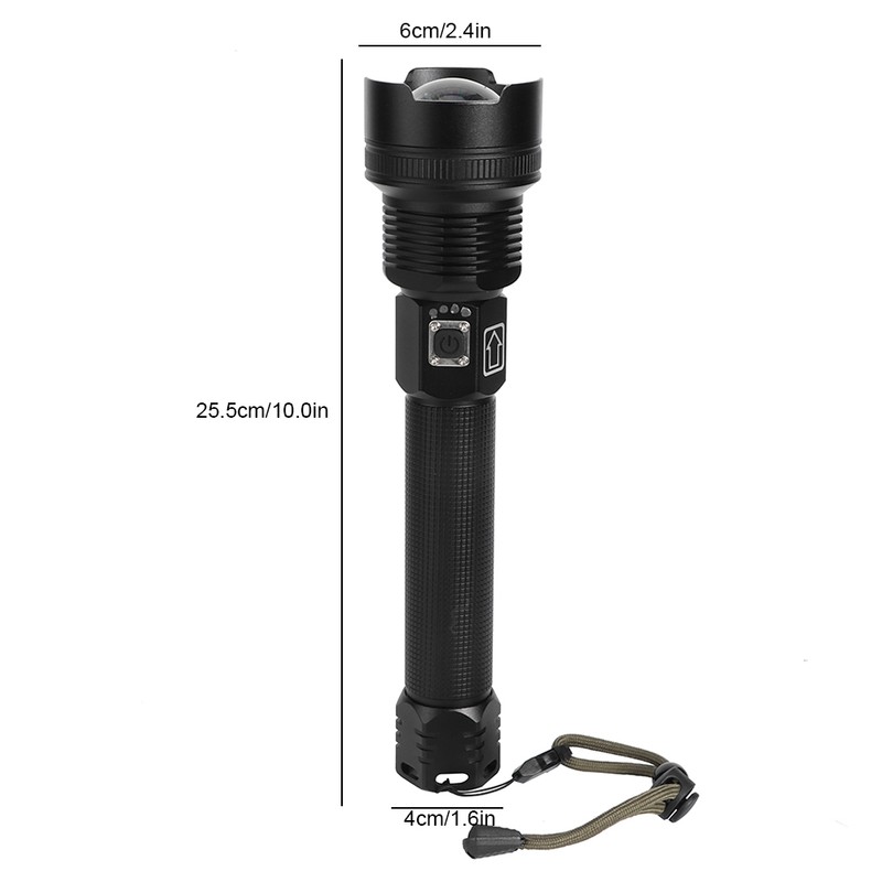 XHP70 Super Bright Telescopic Zoom Waterproof Outdoor Portable Flashlight USB