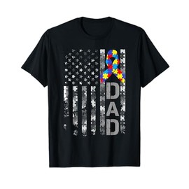 Autism Awareness Dad USA Flag Fathers day T-Shirt