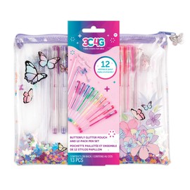 3C4G Three Cheers for Girls – Juego de 10 bolígrafos de gel de colores con purpurina de mariposa y bolígrafo de gel de colores para niños, 2 bolígrafos de escritura de mariposa para niños y estuche de