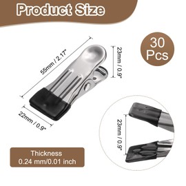 uxcell 30 Pack Stainless Steel Clothes Pins, 2.17" Laundry Chip Clips Multipurpose Heavy Duty Outdoor Clothespins with Rubber for Hanging Socks, Towels, Snacks, Photo (Black)