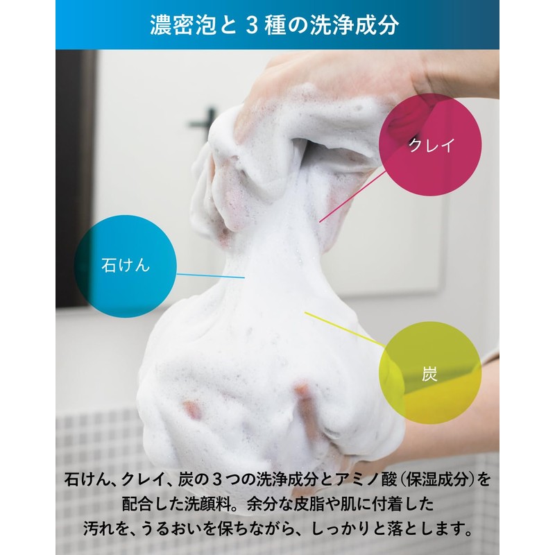 [BILD] 洗顔 メンズ 120g 洗顔フォーム 泡立てネット セット 濃密泡 クレイ 炭