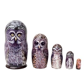 Golden Cockerel Great Grey Owl Nesting Doll 5pc./4" Hoot Owl Matryoshka Stacking Doll