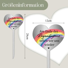 Photect Grave Stake Metal Heart with Saying "Am Ende des Regenbogens Sehen Wir Uns Wieder Herz Grave Decoration Weatherproof Frost-Resistant Grave Decoration for Remembrance Decorative Heart Mourning