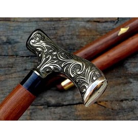 Antique desiner Wooden Walking Stick -Wooden Walking Cane with Brass Handle - Victorian Style Walking Cane Unisex Item for Gifting.DELICACY HANDICRAFT, 1, Brown