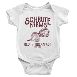 Schrute Farms Baby Bodysuit | White 100% Cotton | Printed with Direct-To-Garment Printing (3-6 Month, White)