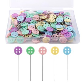 PEUTIER 200uds Alfileres de Cabeza de Botón Plano, Alfileres Decorativos de Colores Surtidos Alfileres de Costura Alfileres de Acolchar con Caja de Almacenamiento para Manualidades Modista Bricolaje