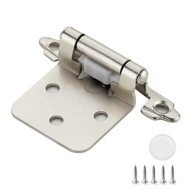 10 Pack (5 Pairs) 1/2 Inch Overlay Kitchen Cabinet Hinges, Satin Nickel Self Closing Hinges for Kitchen Cabinet Doors, Semi-Concealed Cupboard Hardware, Face Mount Hardware, Silver