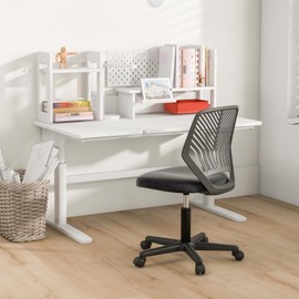 Giantex Kids Desk Chair, Armless Kids Computer Chair with Lumbar Support, Mesh Adjustable Swivel Study Chair with Wheels, Small Office Chair for Girls Boys Teen in Bedroom School (Black)