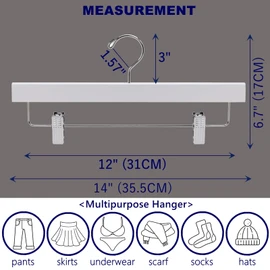 Amber Home 10 Pack White Wooden Pants Hangers with 2-Adjustable Clips for Jeans, Slacks, Shorts