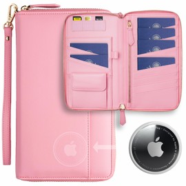 Family Passport Holder with AirTag RFID Passport Wallet Leather Travel Wallet Womens with Zipper Multiple Travel Document Organizer Holder for 4 6 Passport Cover Case Porta Pasaporte Familiar