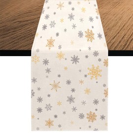Winter Snowflake Table Runner, Christmas Kitchen Dining Table Decoration for Home Party Decor 13 x 70 Inch (Gold)