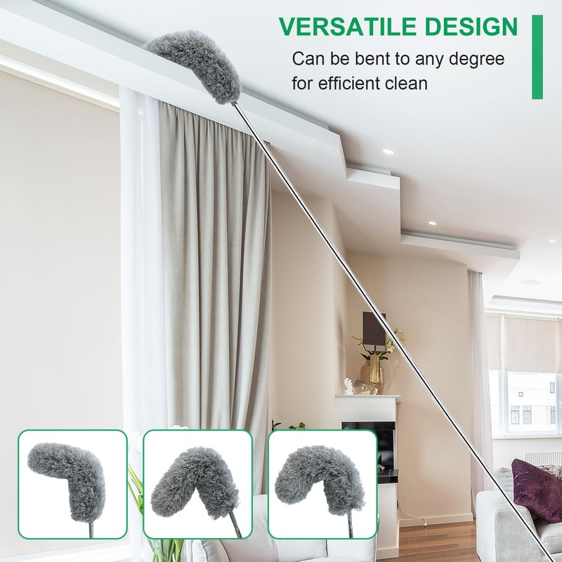 Microfiber Feather Duster with Extendable Pole, 100-inch Extra-Long Dusters Telescoping
