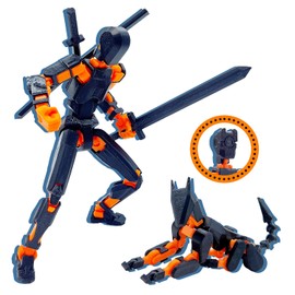 Uodofy (Ensamblaje completado) T13 - Juego de figuras de acción 3D de Dummy Robo Titan 13, juguete multiarticulado impreso en 3D (negro + naranja)