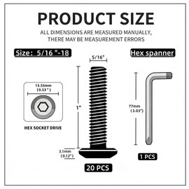 5/16"-18 x 1 [20 PCS] Flat Head Socket Cap Screws 304 Stainless Steel Hex Drive Bolts with Black Oxide Finish &Hex Key - Corrosion Resistant for Automotive, Motorcycle, Machinery, Furniture