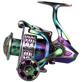 Sougayilang Fishing Reel, Colorful Aluminum Frame Spinning Reels with - 12+1 Stainless BB, Oversize Aluminum Handle for Saltwater or Freshwater Fishing- GSM5000