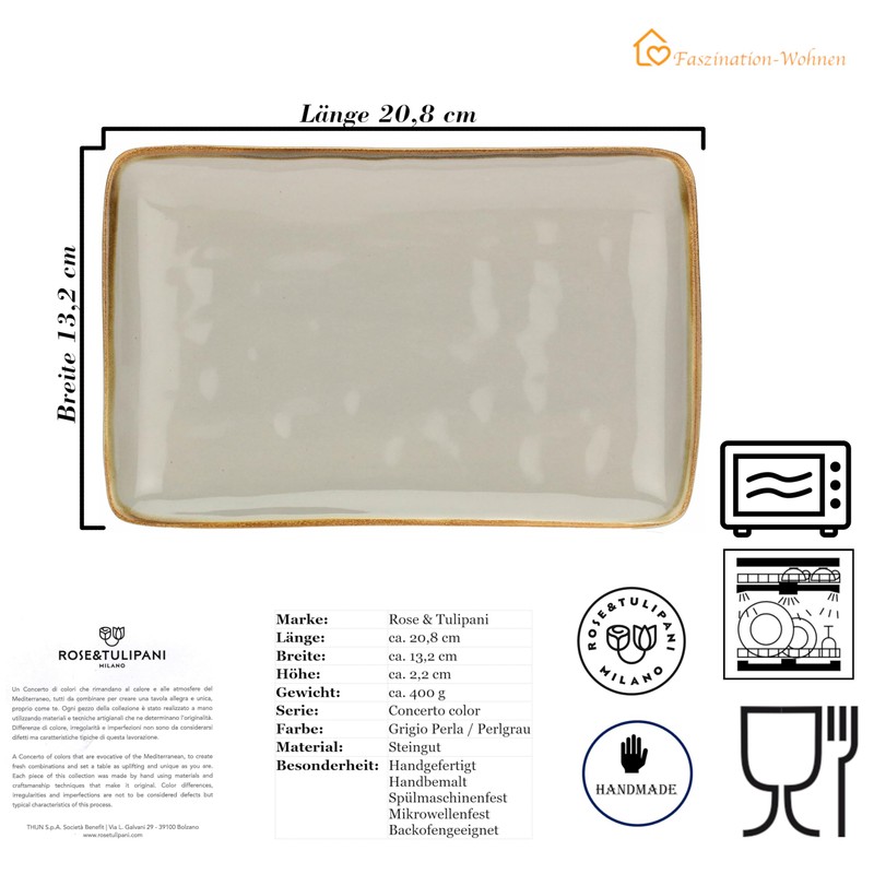 Grigio Perla Rectangular Platter Serving Plate 20 x 13 cm