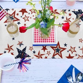 Bloss 4th of July Table Runner Stars Patriotic Table Runners Red White and Blue Table Runner for Independence Day Memorial Day, Fourth of July Decorations,13 x 108 Inch
