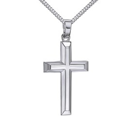 JEVELION 925 Sterling Silver Cross Pendant for Men and Women High Polished 3D Effect Pendant Necklace Pendant + Jewelry Case, With chain: length 45 cm
