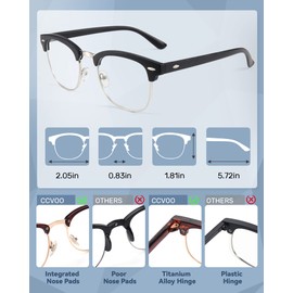 CCVOO 3 Pack Reading Glasses Blue Light Blocking, Retro Semi Rimless Readers for Men Women, Round Eyewear Filter UV400