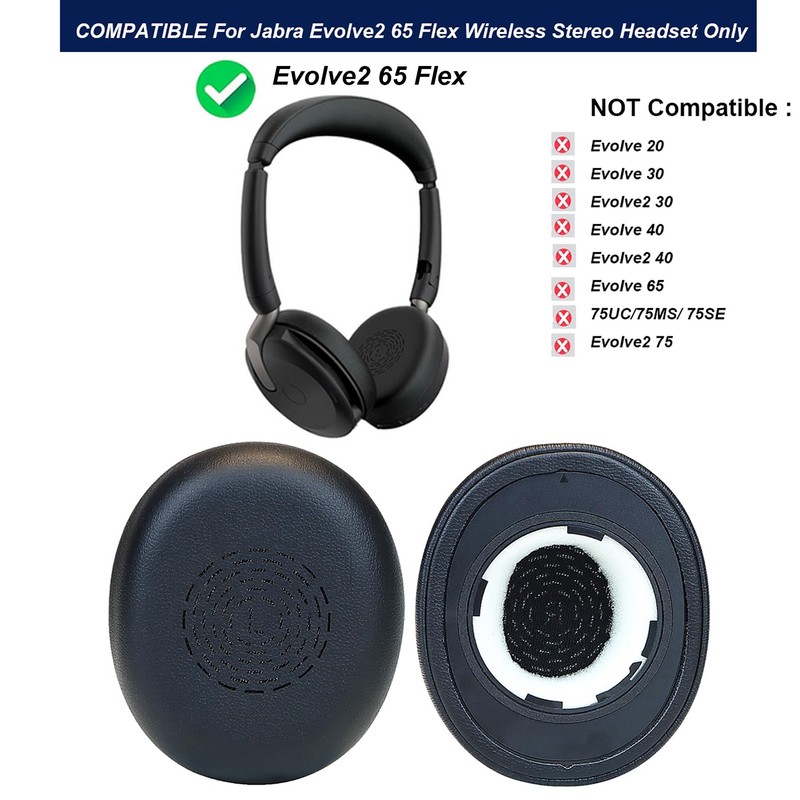 Replacement Protein Leather Ear Pads for Jabra Evolve2 65 Flex