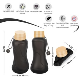 Collapsible Water Bottles 2 Pack,Leak Proof,Reuseable BPA Free Silicone Foldable Water Bottles,Durable Lightweight for Travel Gym Camping Hiking,Compact Size Portable Sports Water Bottle (Black&Pink)